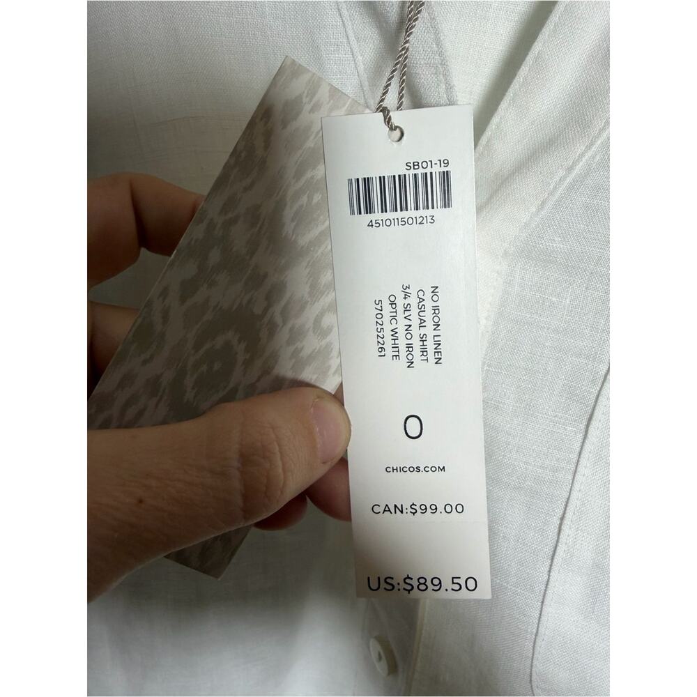 Chico’s No Iron 100% Linen White Button Front Shirt NWT Size Small 4/6 - Picture 6 of 8